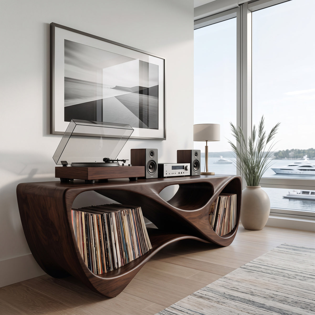 Contemporary Rounded Vinyl Record Console For Living Room - Image 7