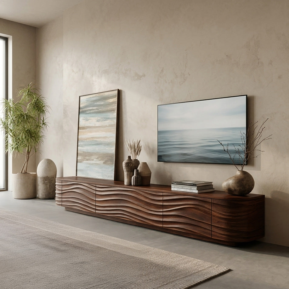 Contemporary Low Wood TV Stand For Media Room - Image 4