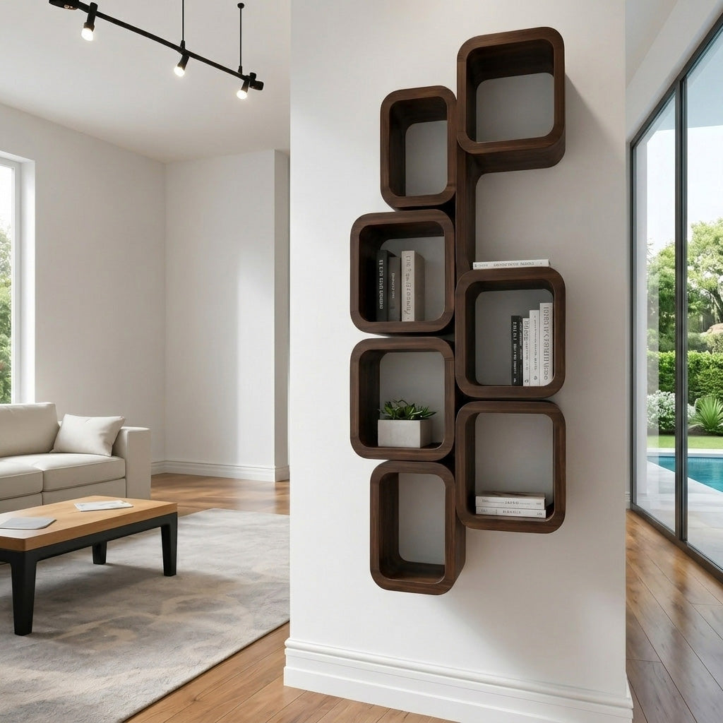 Modern Wall Mounted Bookshelf With Square Design For Living Room - Image 7
