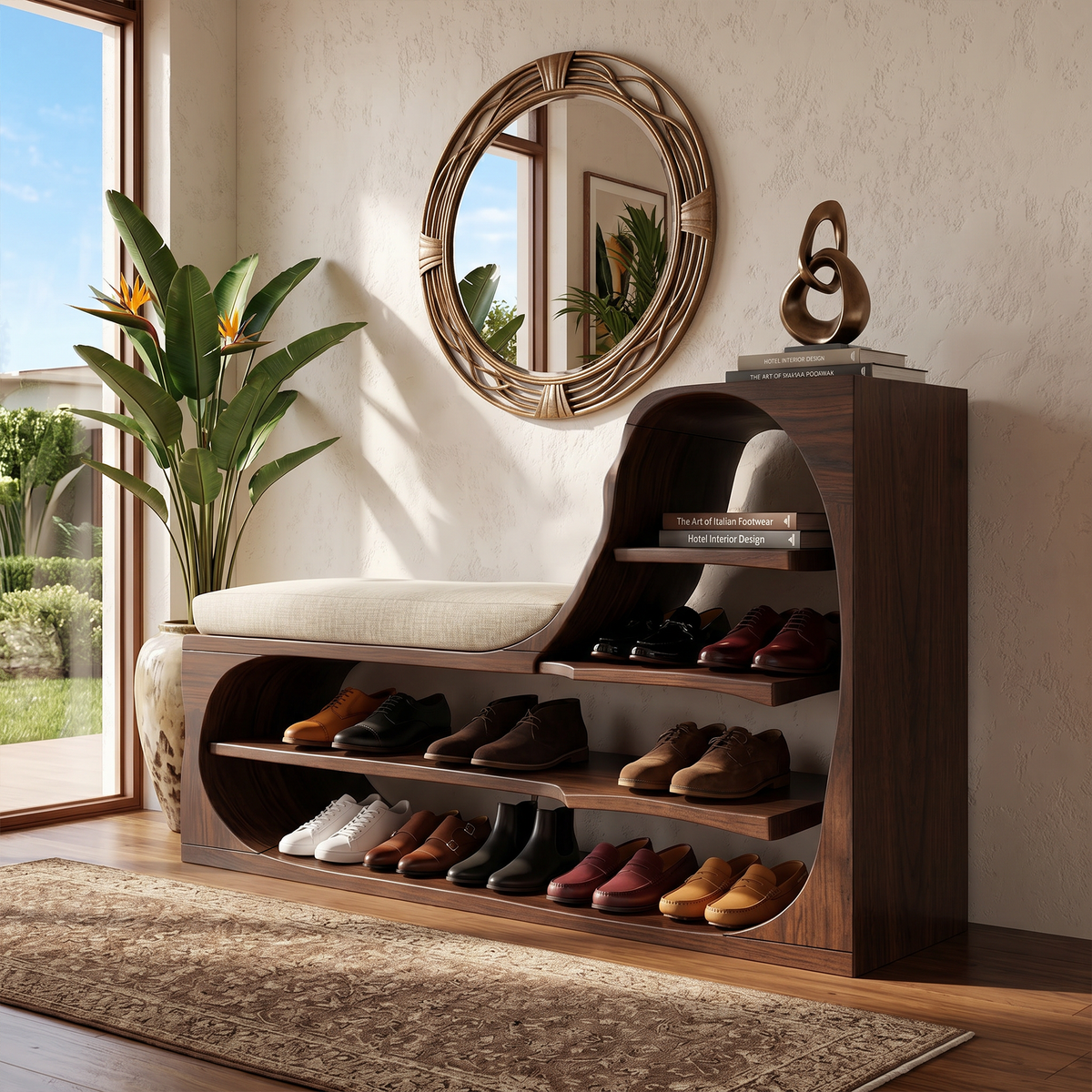 Rustic Shoe Bench Rack For Entryway Hallway Storage Corner - Image 6