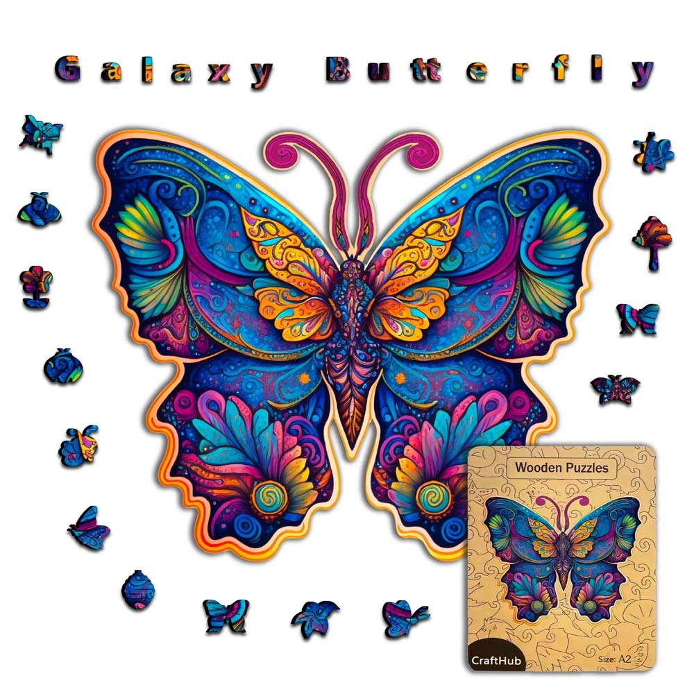 Galaxy Butterfly Wooden Jigsaw Puzzle – Unique Shaped Pieces for Adults - Image 5