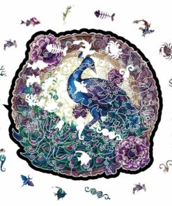 Alternative view of Enchanted Feather Peacock Wooden Jigsaw Puzzle – Unique Shaped Pieces for Adults