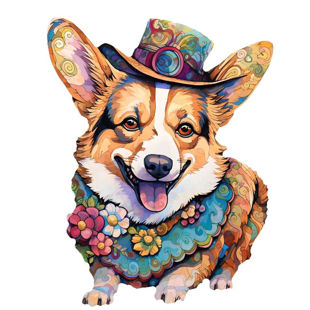 Corgi Dog Wooden Jigsaw Puzzle – Unique Shaped Pieces for Adults
