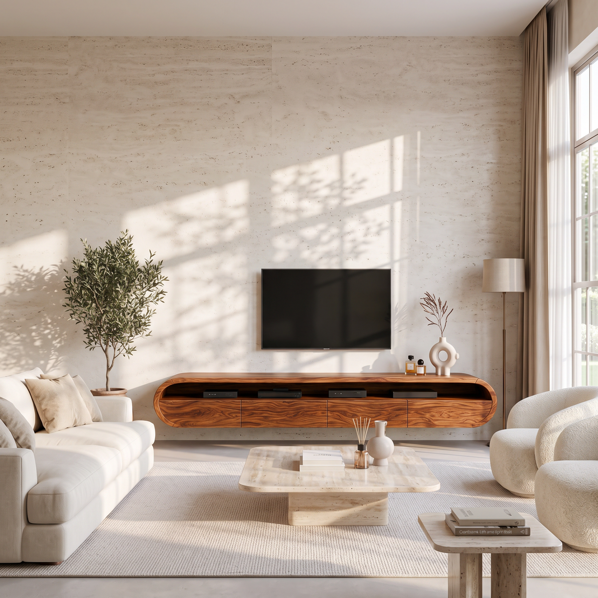 Modern Floating TV Console With Rounded Design For Living Room - Image 6