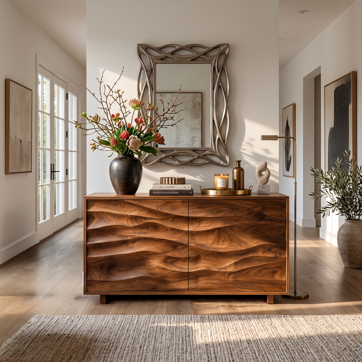 Modern Organic Wave Carved Sideboard For Festive Home Decor - Image 8