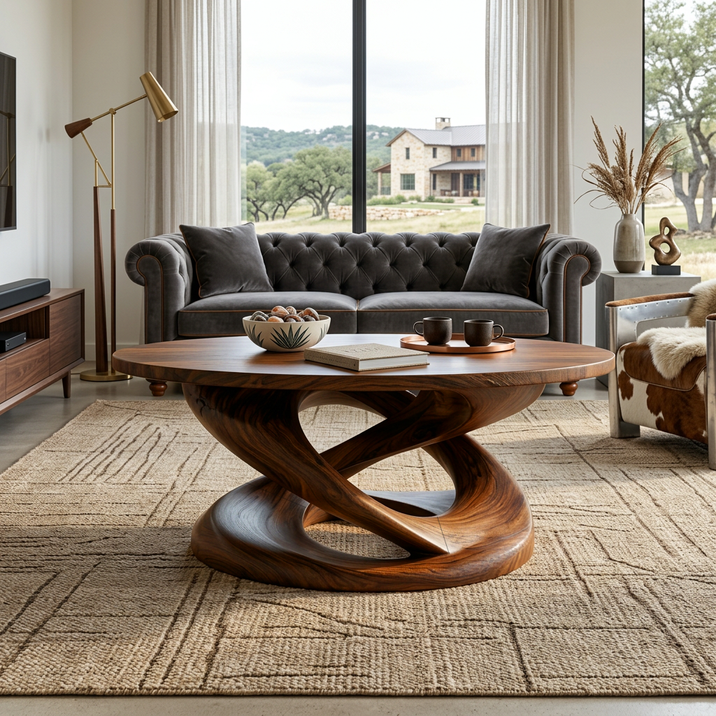 Round Coffee Table With Twisted Pedestal For Luxury Living Room - Image 6