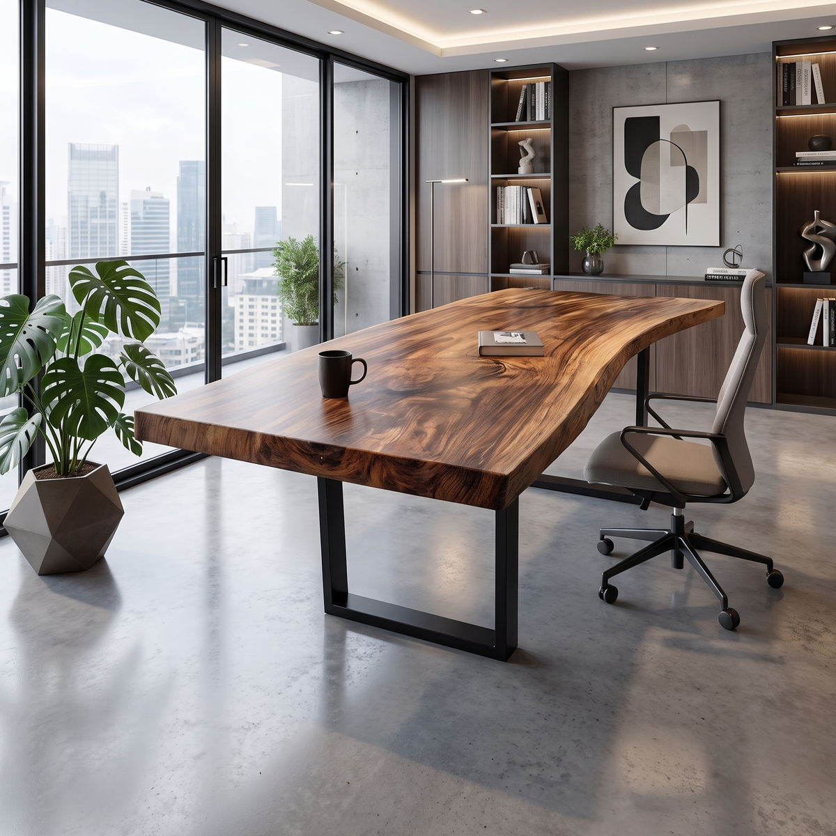 Mid Century Rustic Wooden Live Edge Desk For Home Office - Image 6