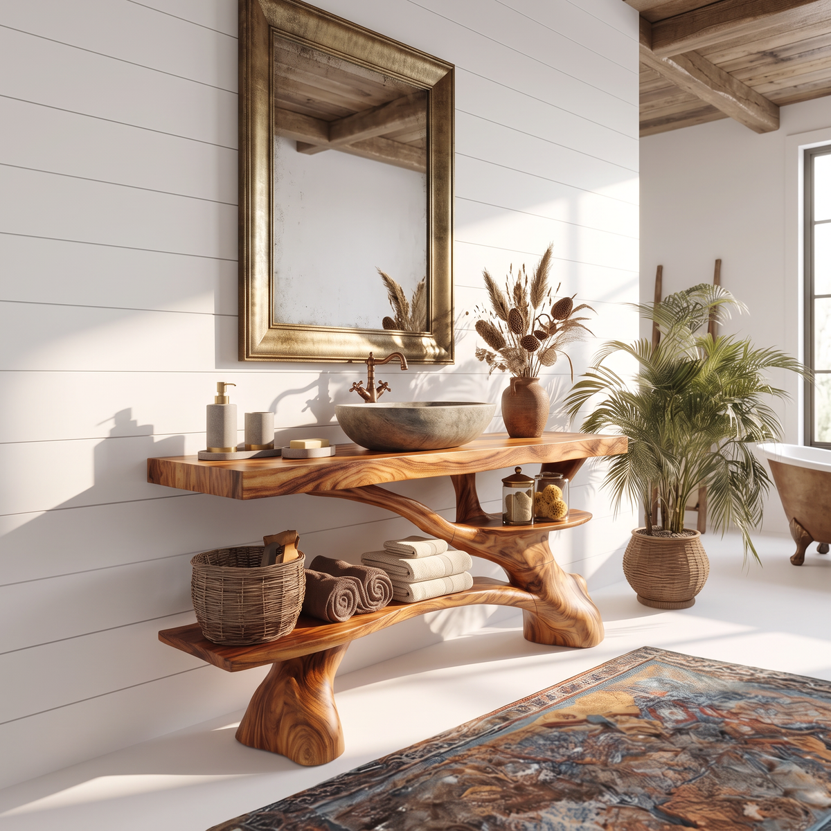 Modern Live Edge Tree Trunk Vanity For Contemporary Bathroom Furniture - Image 6