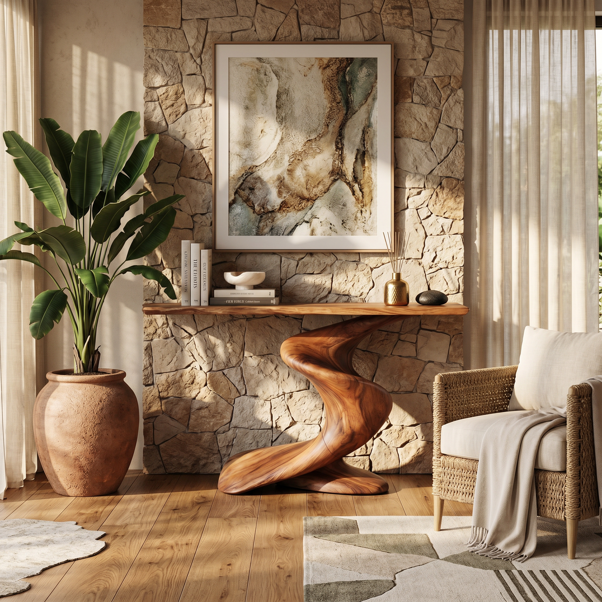 Handcrafted Wood Console Table Furniture Decor - Image 6