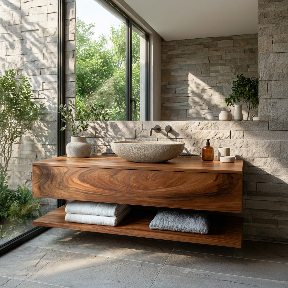 Minimalist Natural Wood Wall Mounted Bathroom Vanity For Bathroom - Image 6
