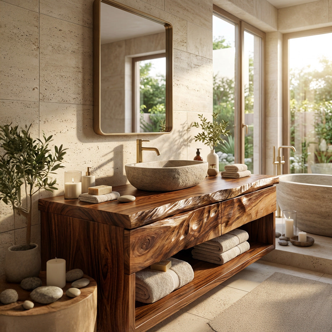 Modern Organic Floating Wooden Bathroom Vanity For Bathroom - Image 6