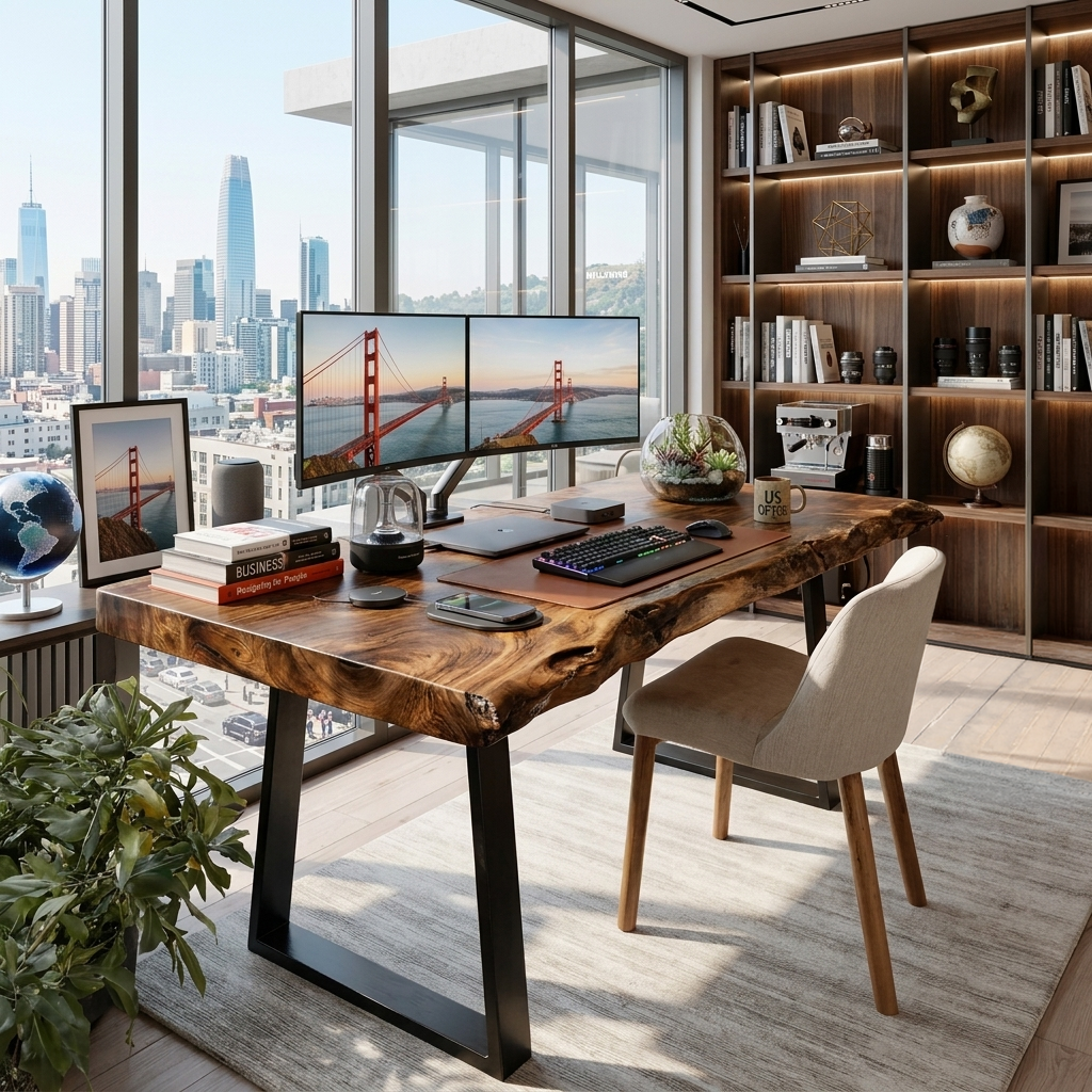 Modern Live Edge Wooden Desk With Metal Legs For Home Office Or Studio - Image 6