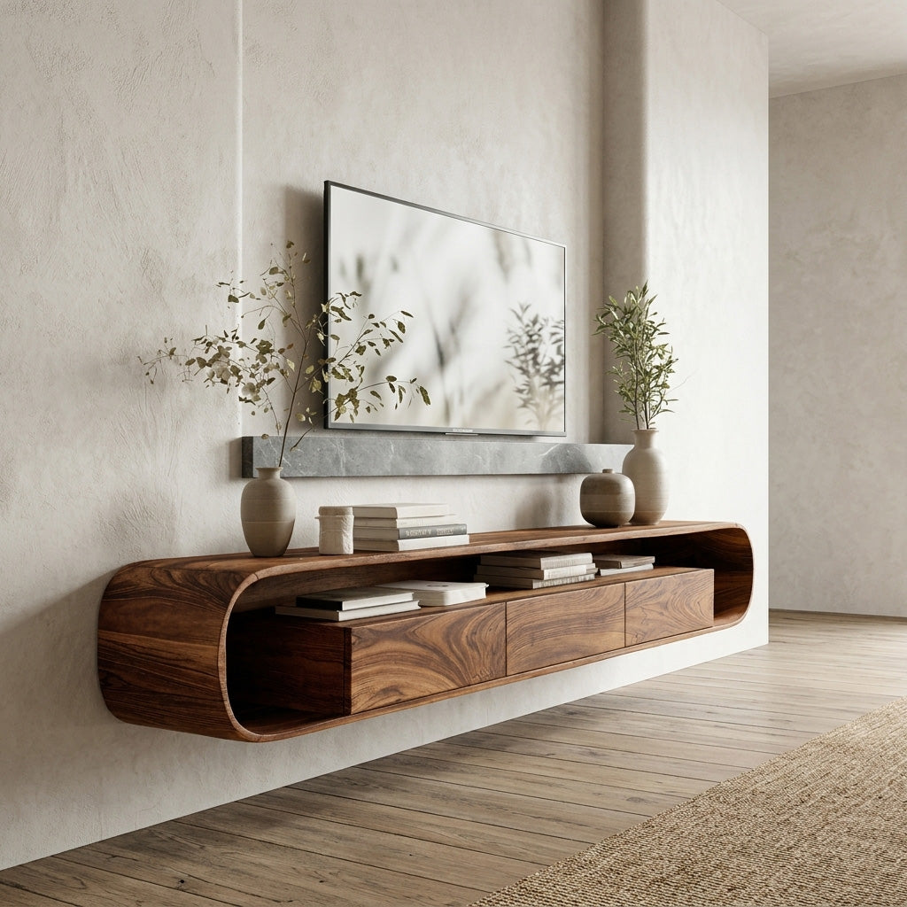 Organic Modern Floating TV Console For Living Room - Image 6