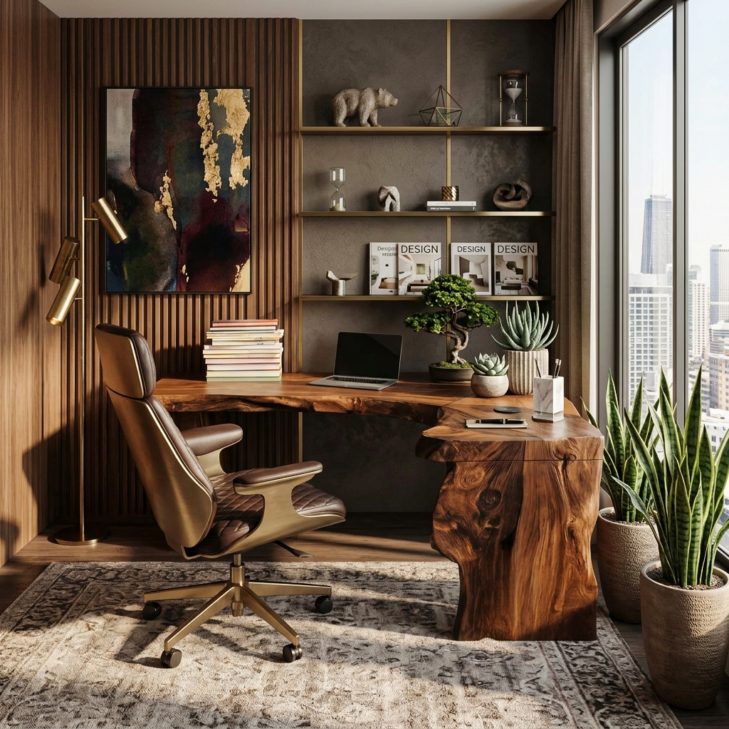 Rustic Live Edge L Shaped Desk For Home Workspace - Image 8