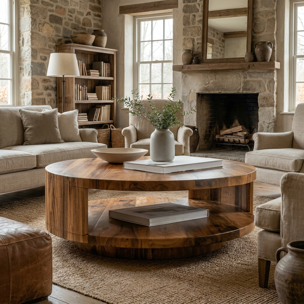 Modern Round Coffee Table With Shelf For Living Room And Lounge - Image 6