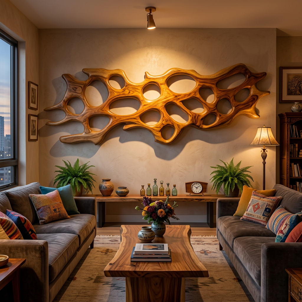 Organic Wall Art Sculpture With Abstract Carving For Living Room - Image 6