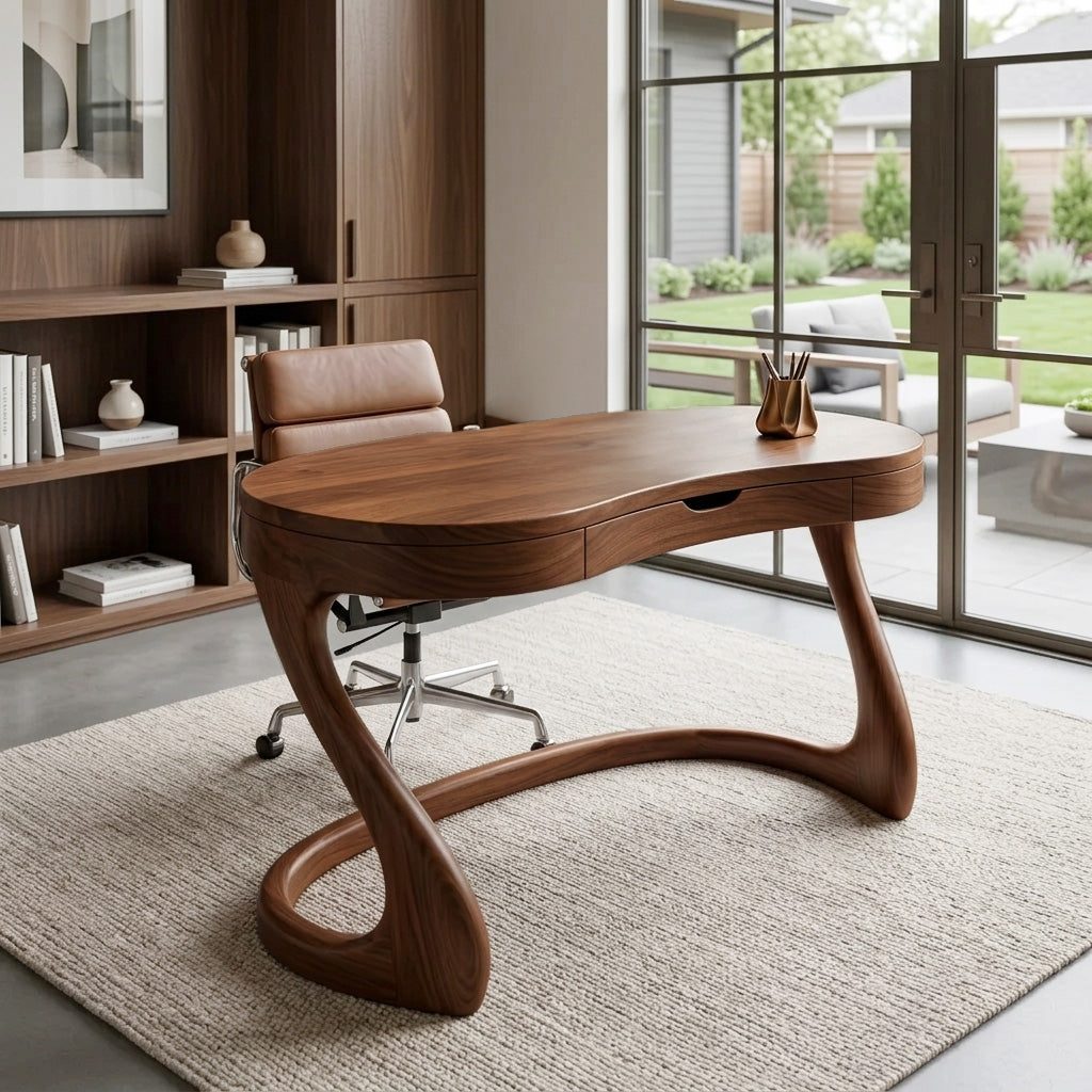 Modern Sculpted Desk With Drawers For Minimalist Home Office - Image 4