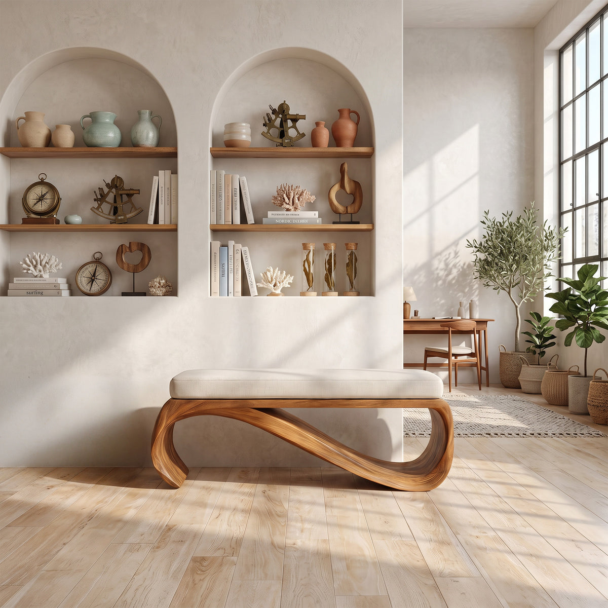 Mid Century Wooden Bench For End-of-Bed Placement - Image 6