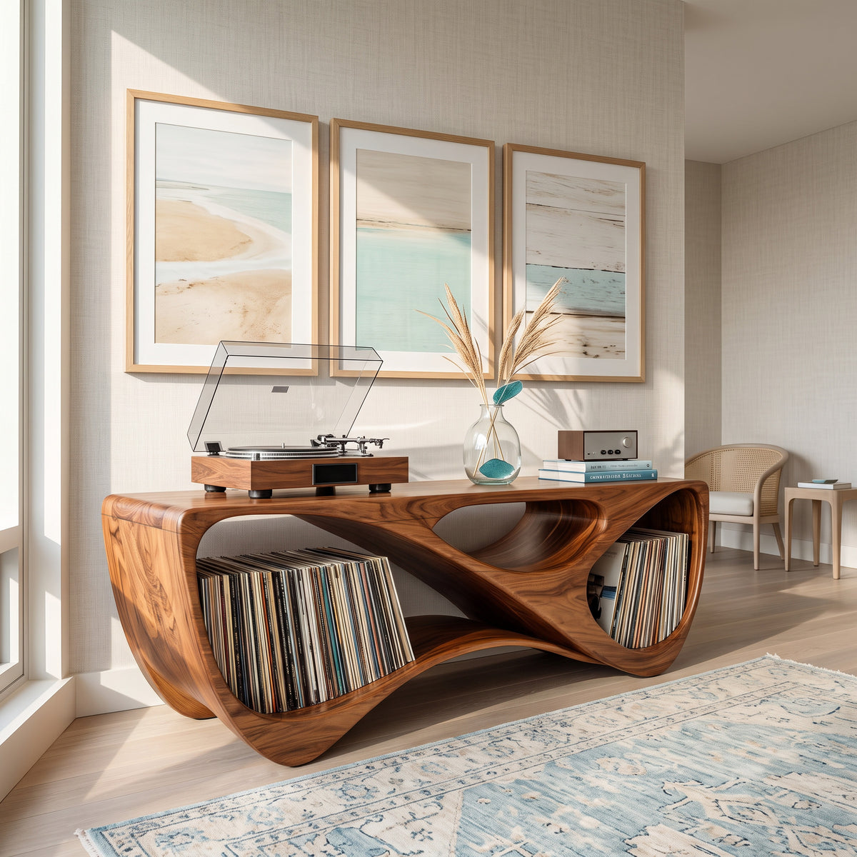 Contemporary Rounded Vinyl Record Console For Living Room - Image 6