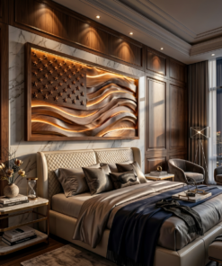 Alternative view of Illuminated American Flag Wood Wall Art Elegant Office Interior Decor