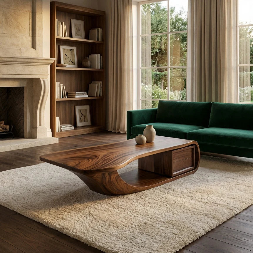 Modern Sculptural Coffee Table With Curved Design For Home Office - Image 5