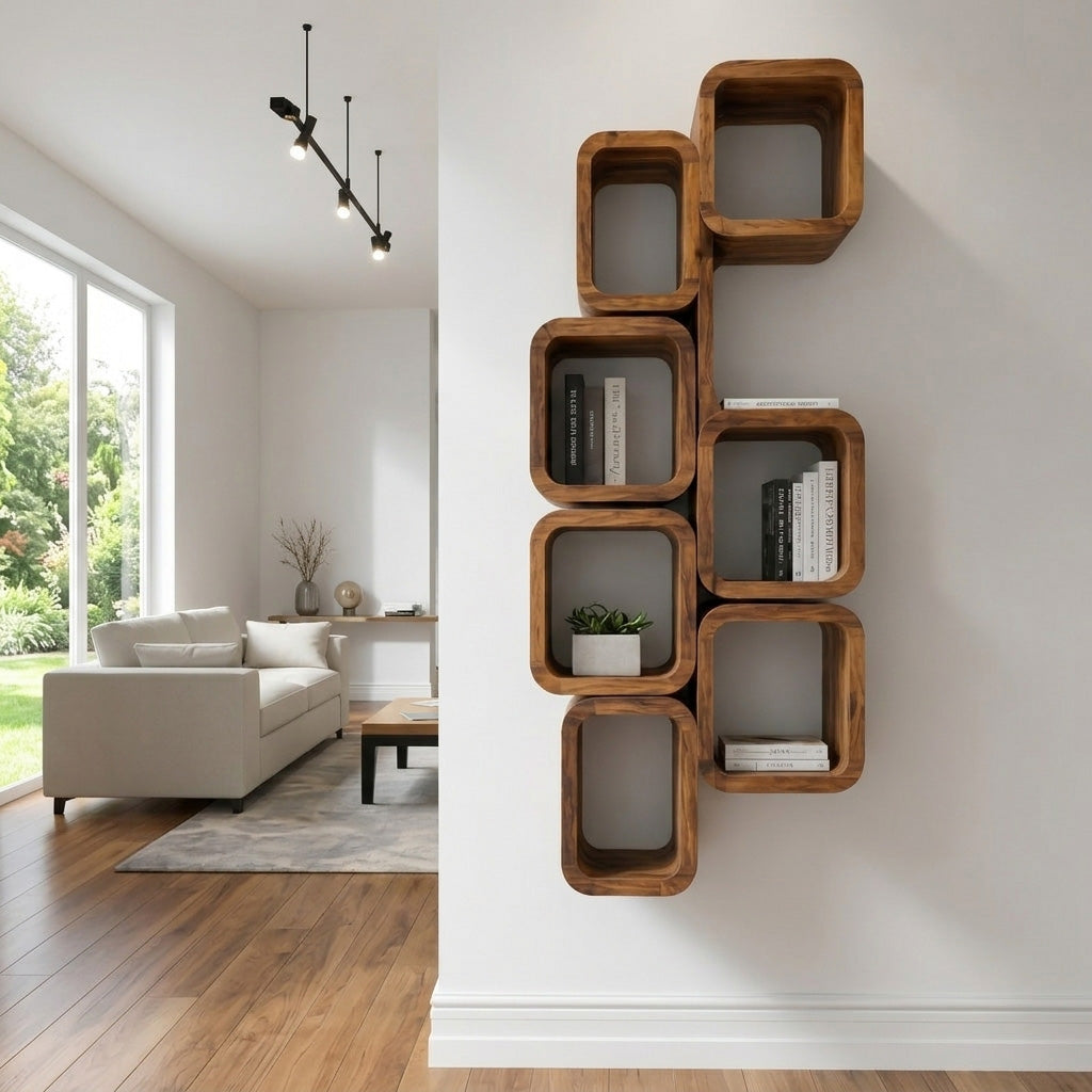 Modern Wall Mounted Bookshelf With Square Design For Living Room - Image 6