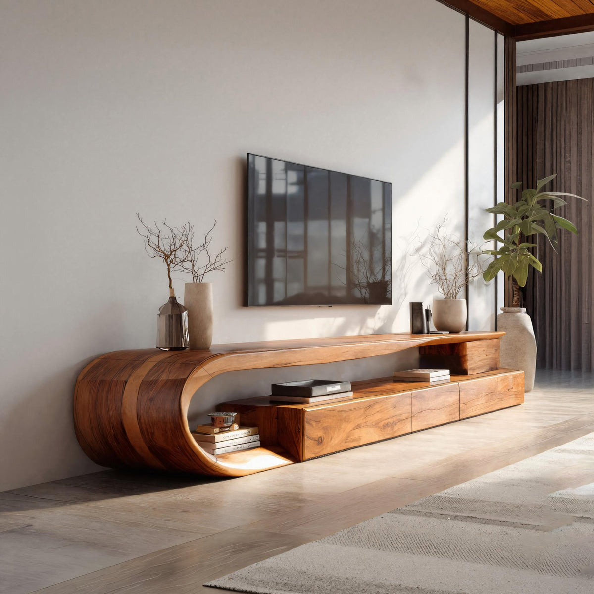 Modern Curved TV Console With Drawer For Living Room - Image 6