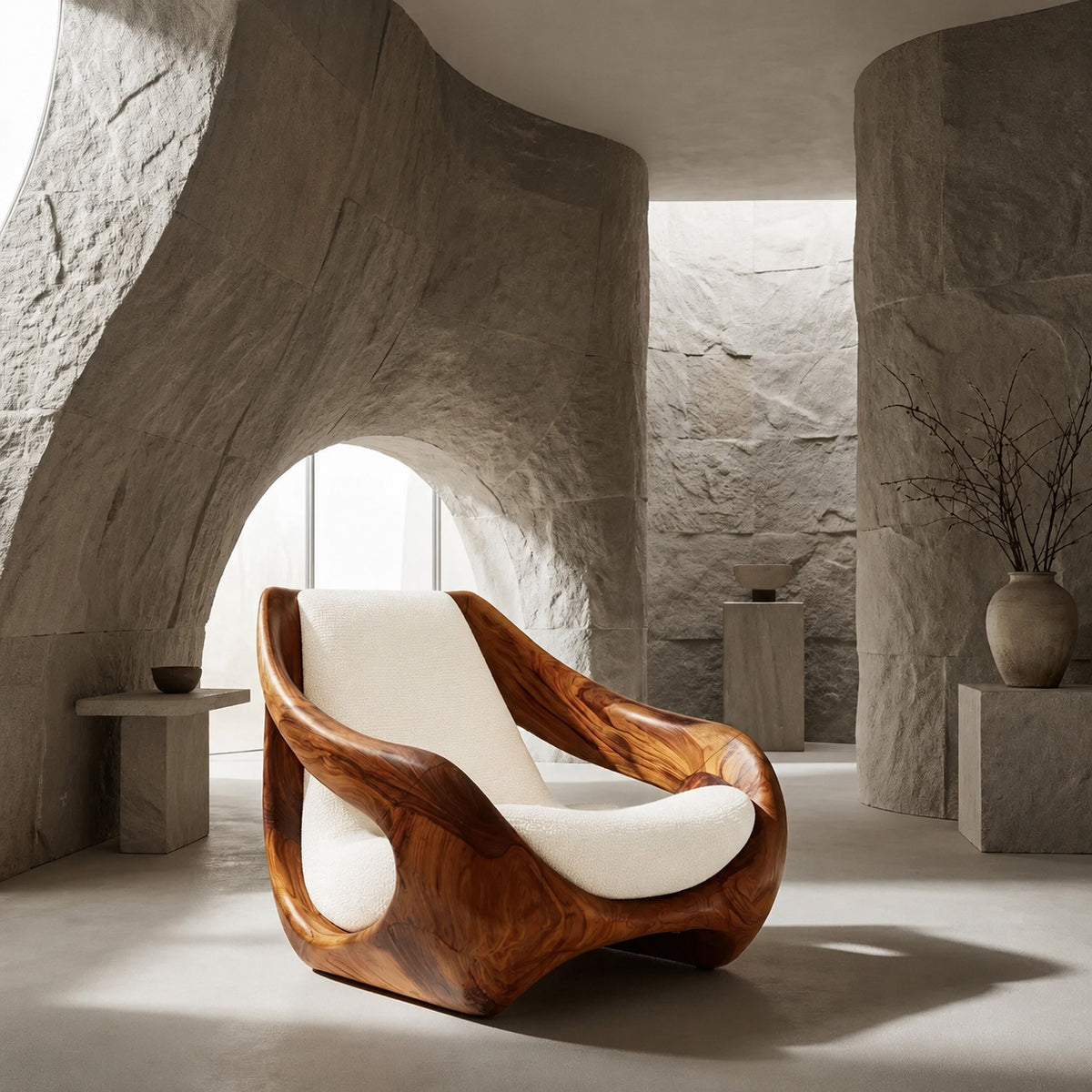 Sculptural Natural Wood Chair For Artistic Living Space - Image 6