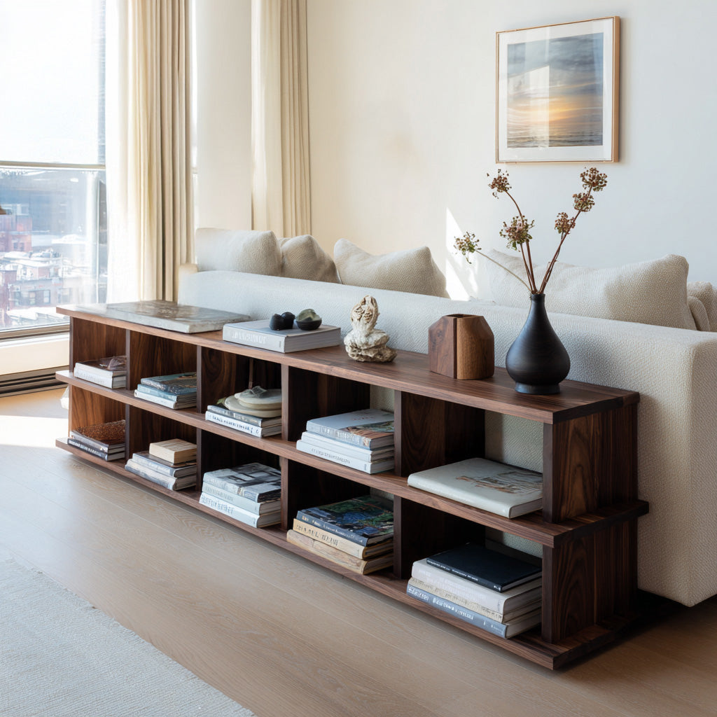 Modern Long Wooden Bookshelf For Living Room Storage - Image 6