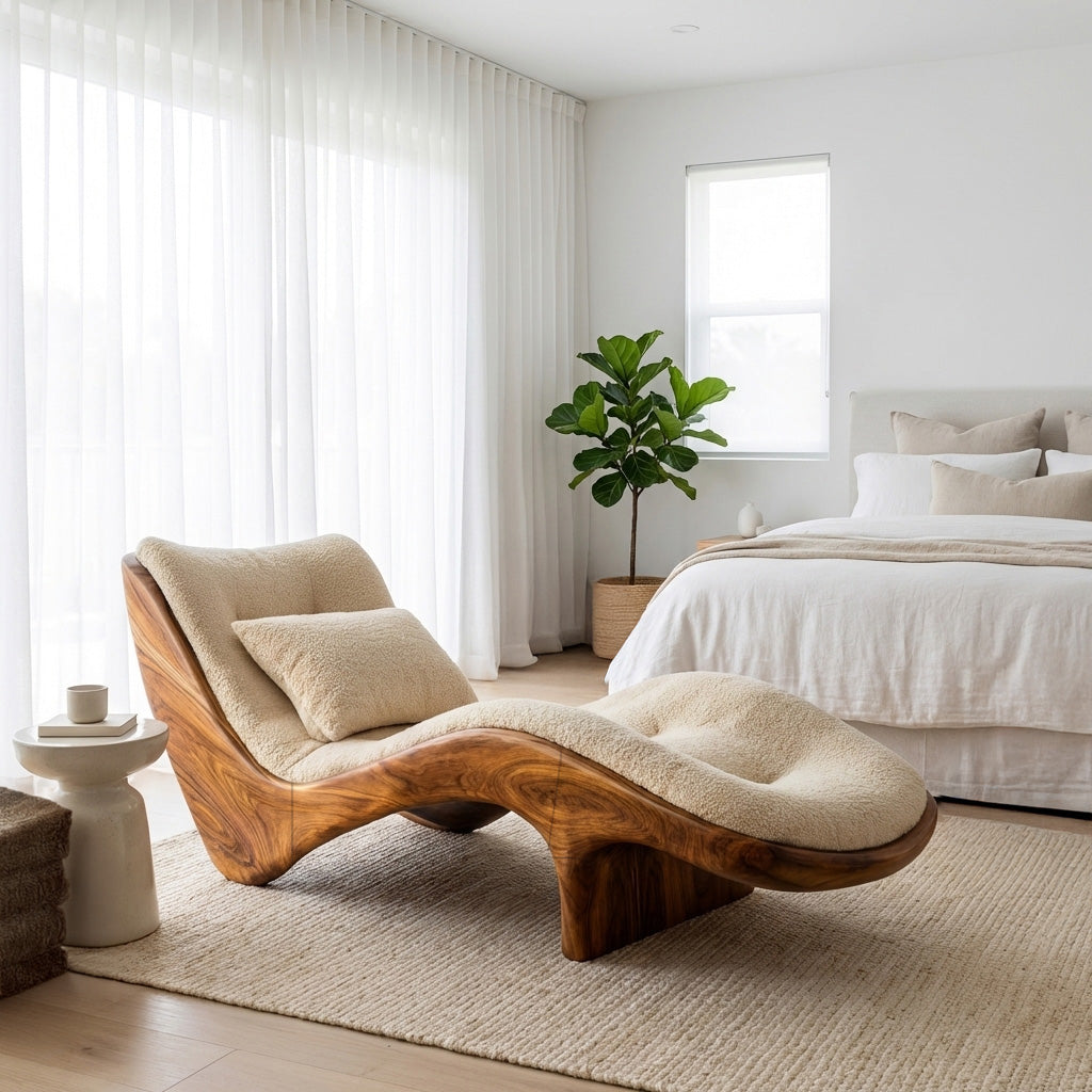 Organic Modern Natural Wood Lounge Chair For Reading Nook - Image 6