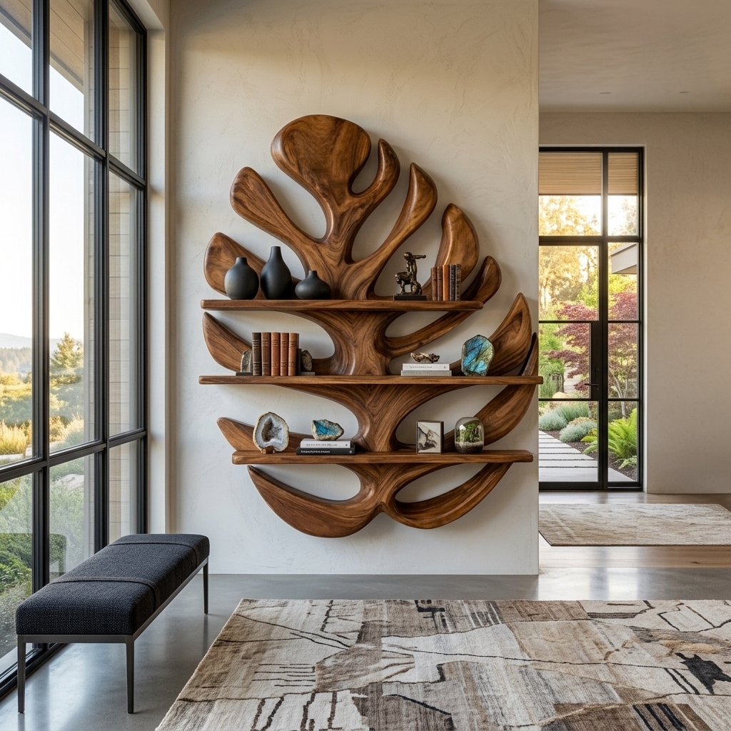 Wood Monstera Leaf Bookshelf For Modern Minimalist Home - Image 6