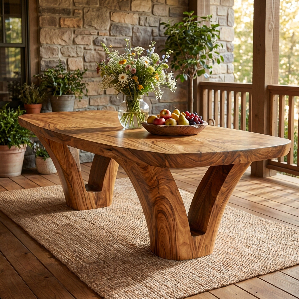 Modern Wooden Dining Table With Unique Base For Kitchen - Image 6