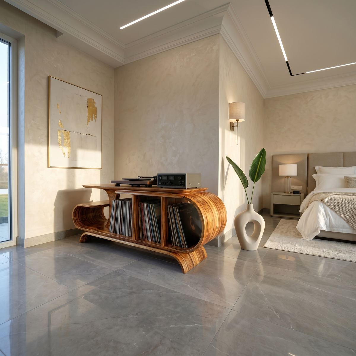 Organic Wave Vinyl Record Cabinet Modern Loft - Image 6