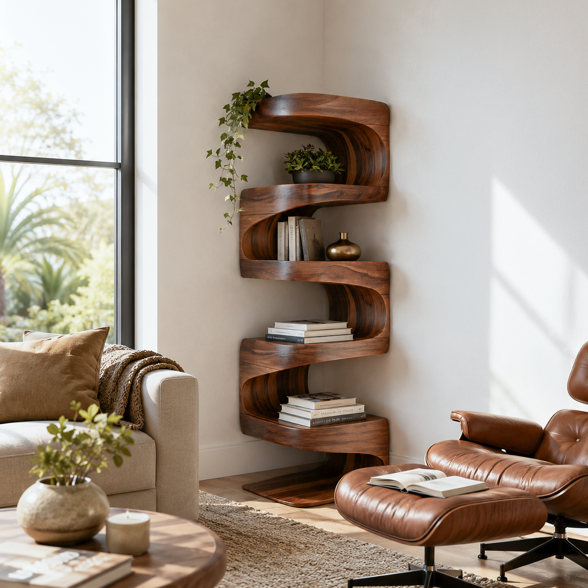 Modern Corner Wave Bookshelf For Living Room Or Contemporary Interior - Image 6