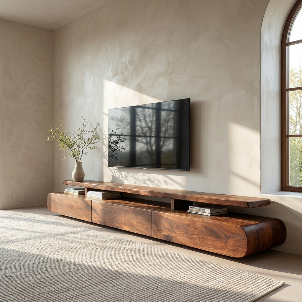 Modern Organic Natural Wood TV Stand For Living Room - Image 6