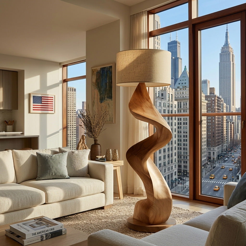 Modern Natural Wood Sculptural Floor Lamp For Living Room Decor - Image 6