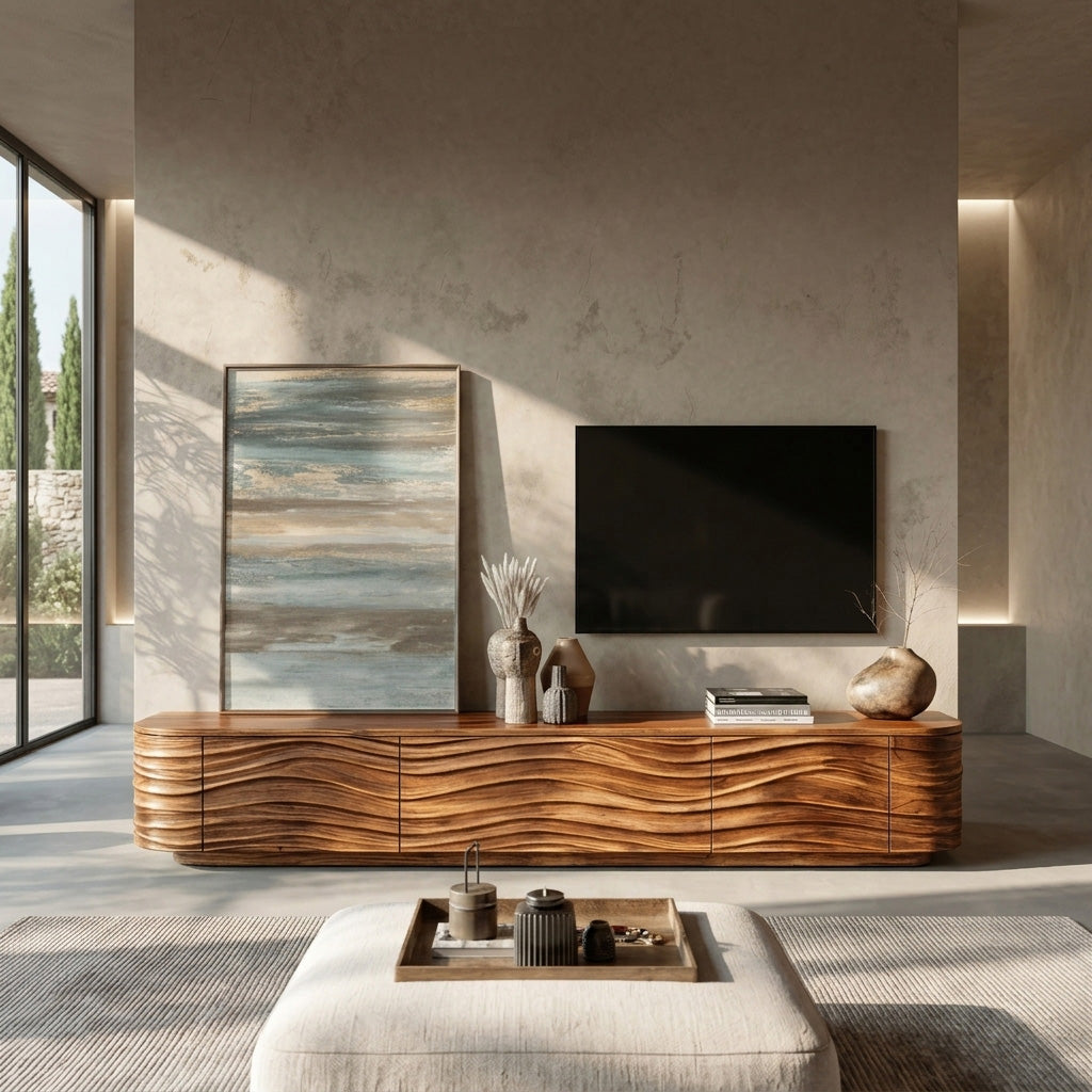 Contemporary Low Wood TV Stand For Media Room - Image 5