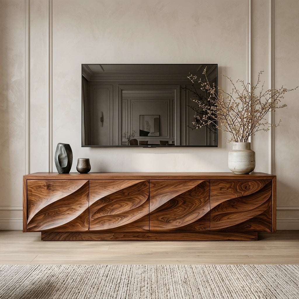 Modern Organic Wood TV Cabinet For Living Room - Image 5