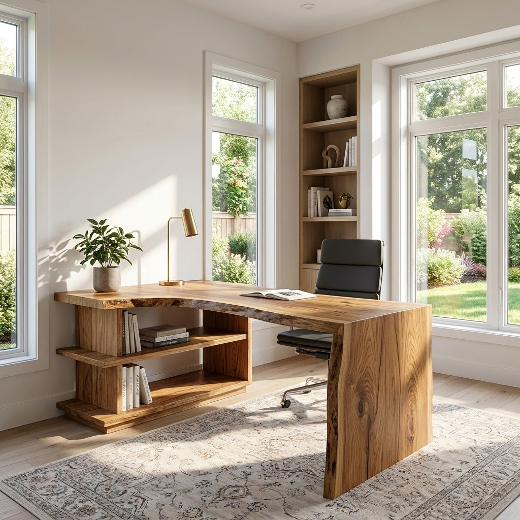Modern L Shaped Desk With Bookshelf For Home Office - Image 5