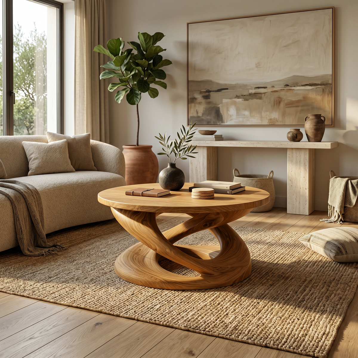 Round Coffee Table With Twisted Pedestal For Luxury Living Room - Image 5