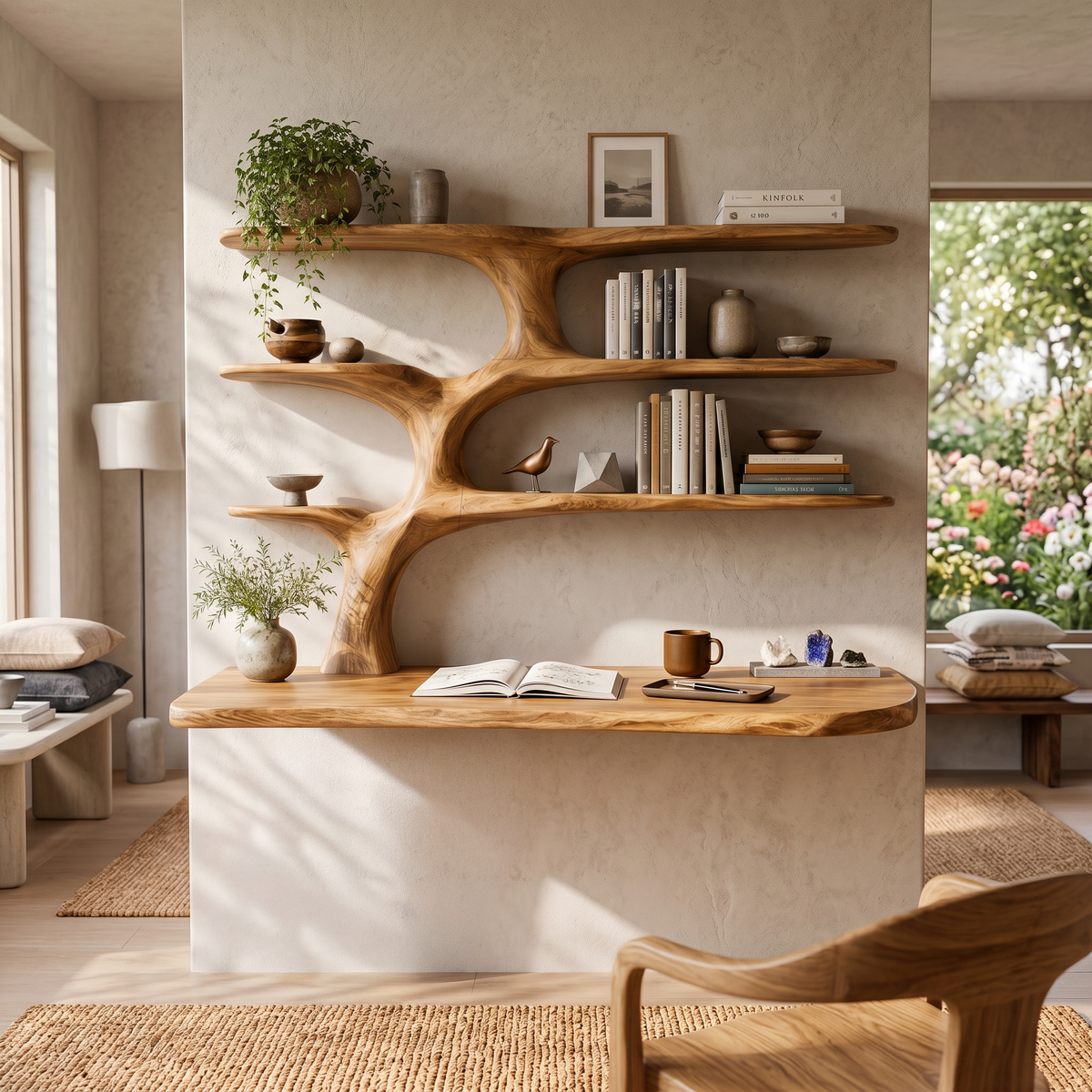 Wooden Wall Mounted Desk With Multi Shelves For Study Room - Image 5