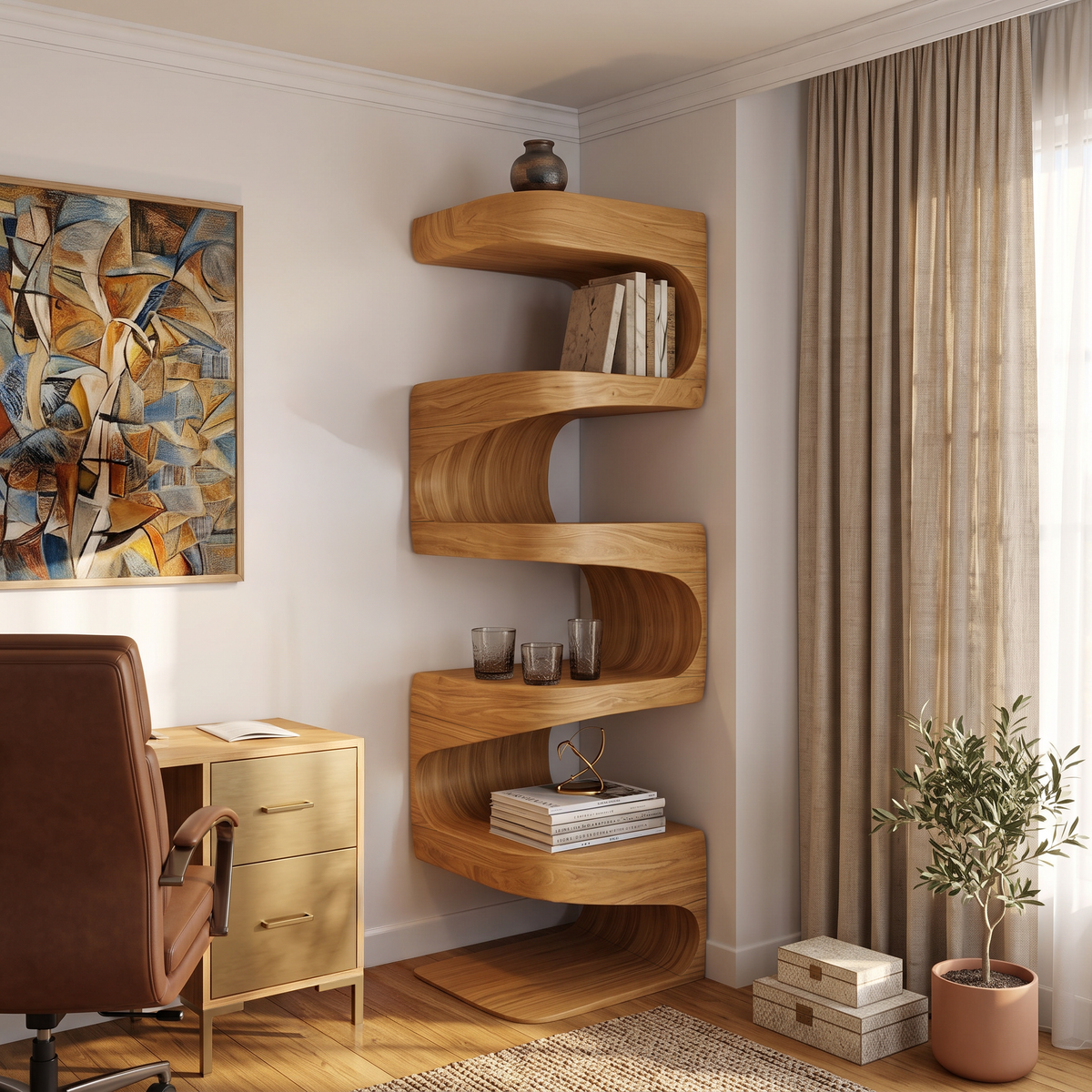 Modern Corner Wave Bookshelf For Living Room Or Contemporary Interior - Image 5