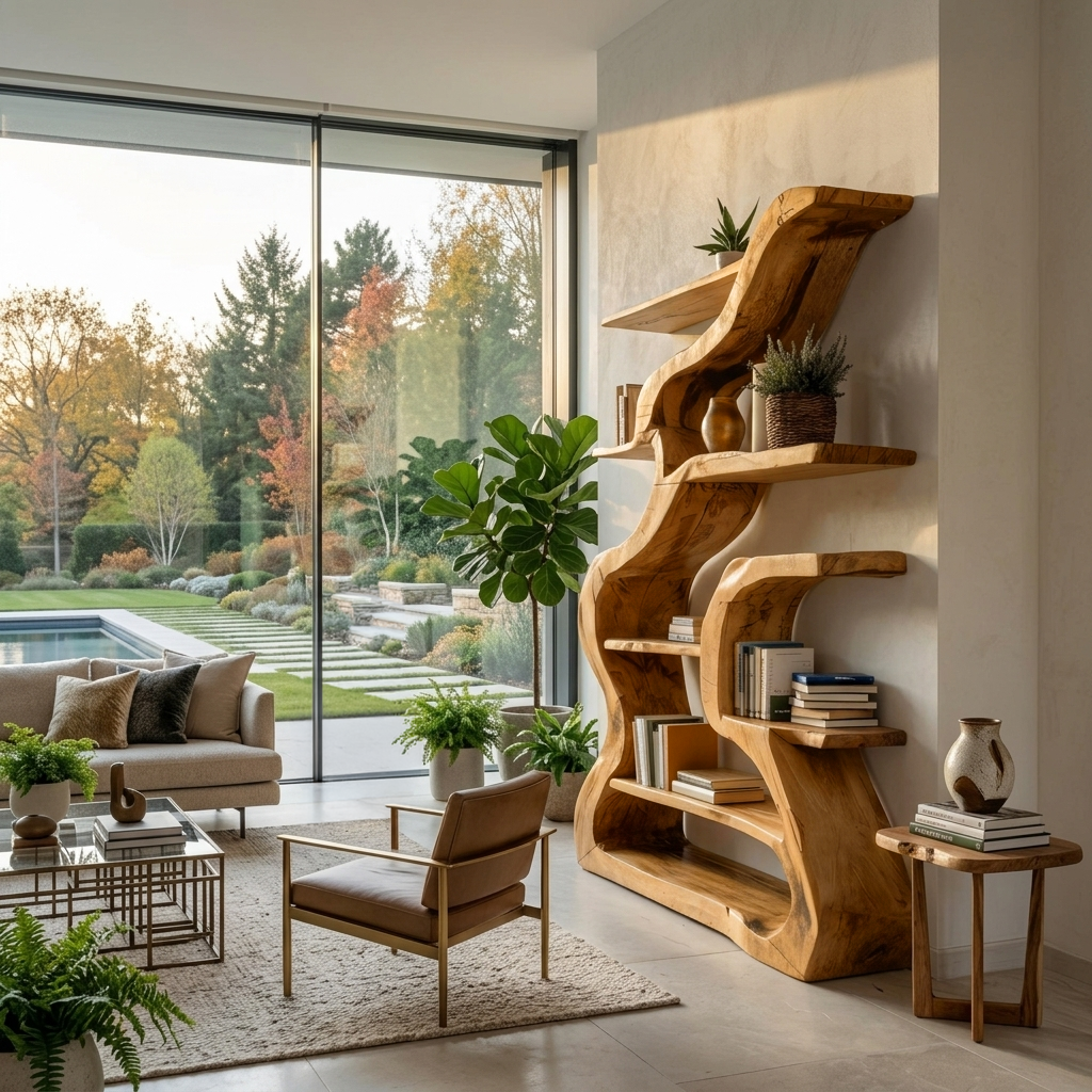 Organic Sculptural Bookshelf With Curved Design For Living Room - Image 5