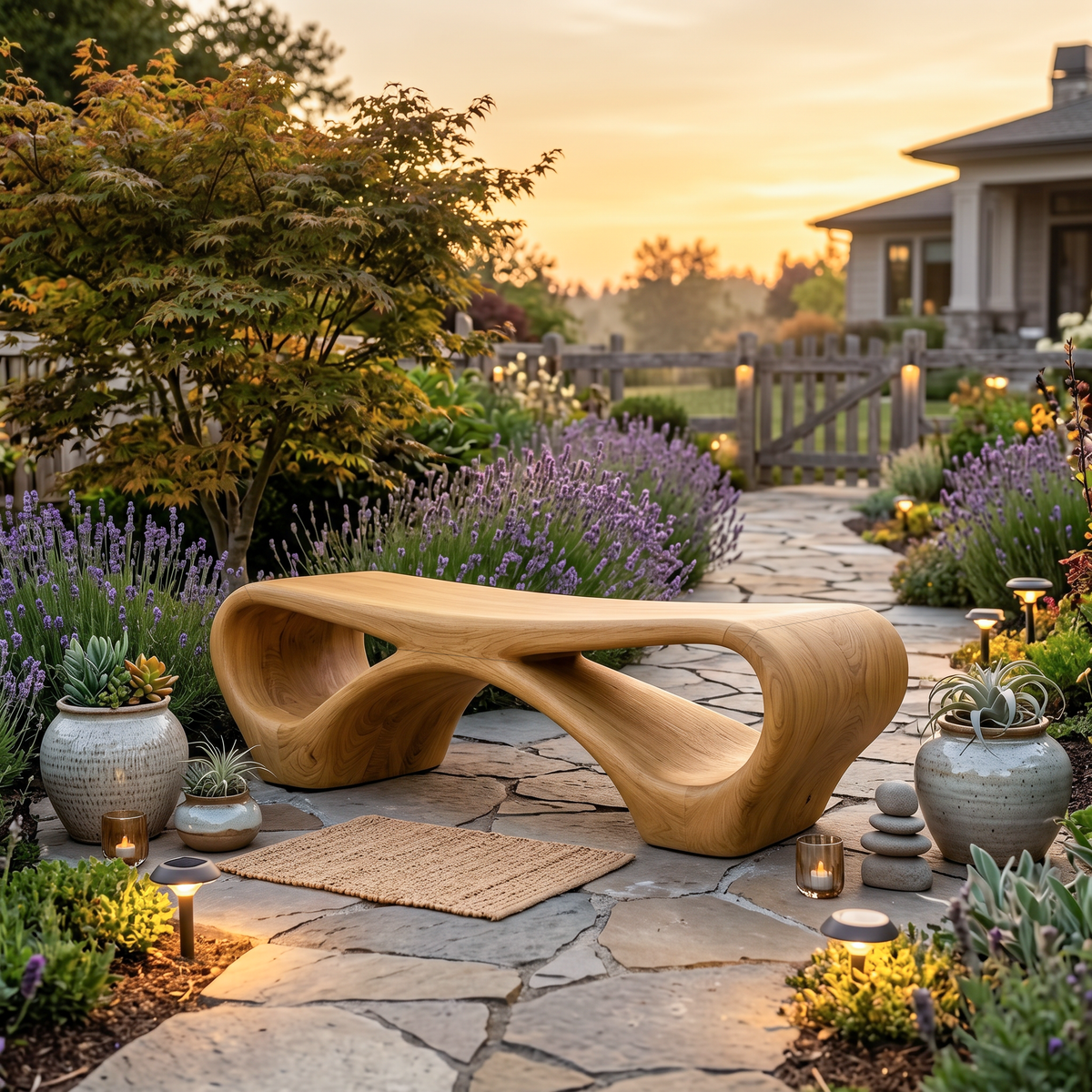 Modern Sculptural Outdoor Bench With Curved Design For Garden - Image 5