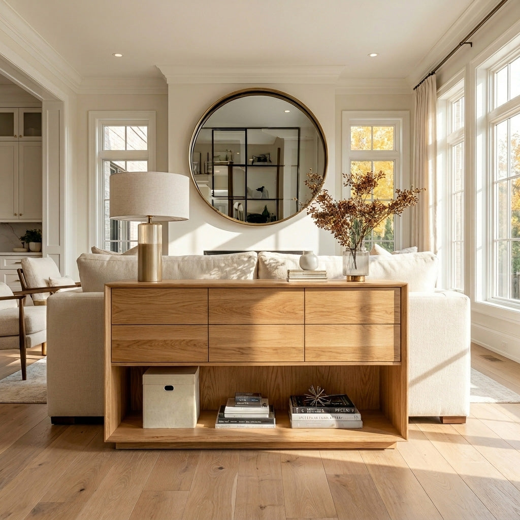 Minimal Wood Console Table With Multi Drawer For Entry Space - Image 5