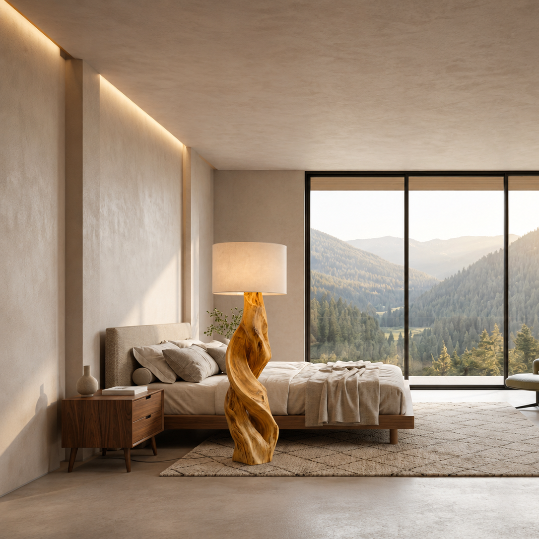 Rustic Sculptural Floor Lamp With Twisted Base For Bedroom - Image 5
