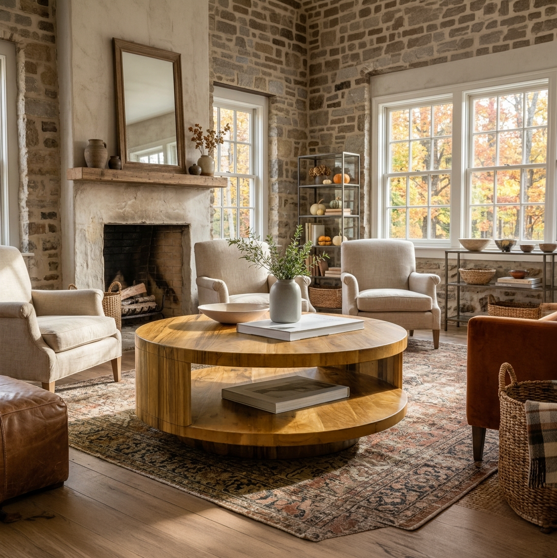 Modern Round Coffee Table With Shelf For Living Room And Lounge - Image 5