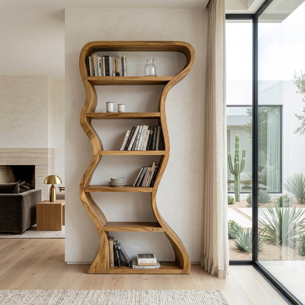 Organic Sculpture Wavy Bookshelf For Living Room Or Office Furniture - Image 5