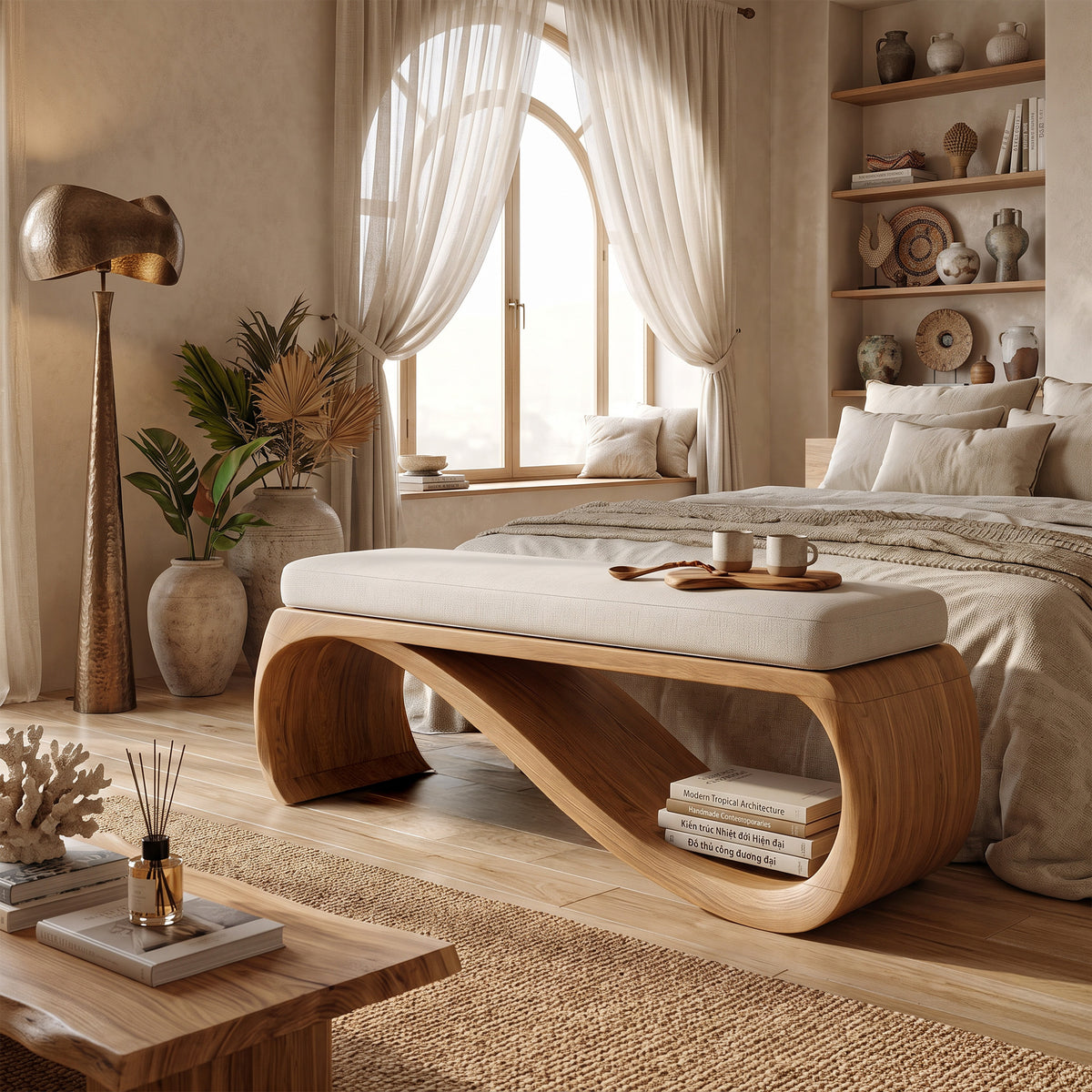 Mid Century Wooden Bench For End-of-Bed Placement - Image 5