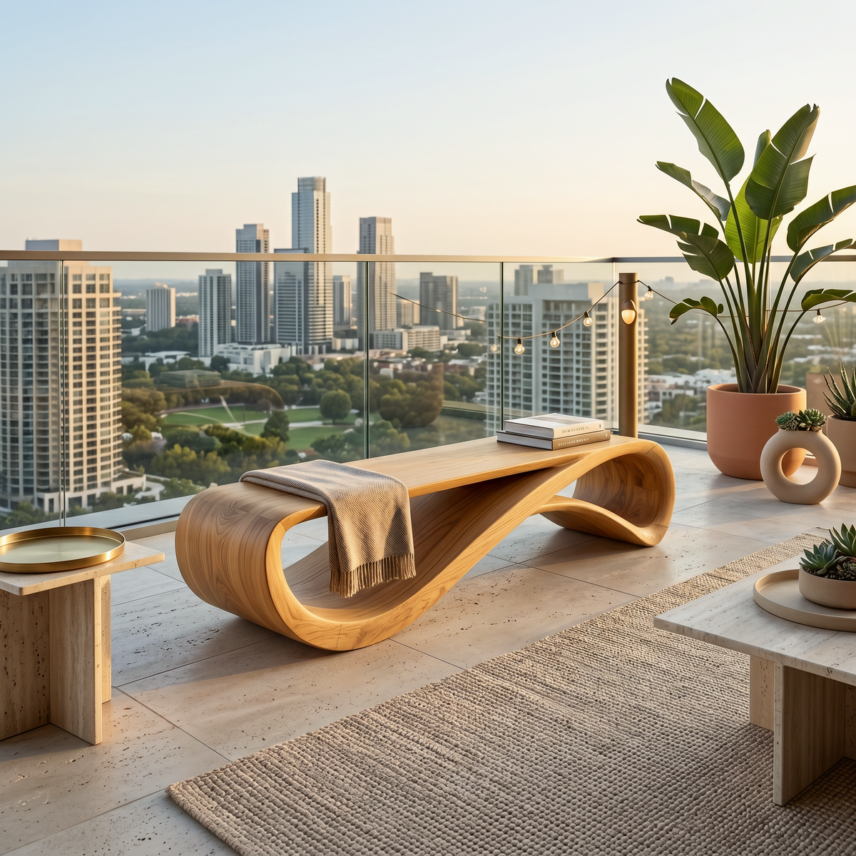 Contemporary Bench With Wave Shape For Living Room - Image 5